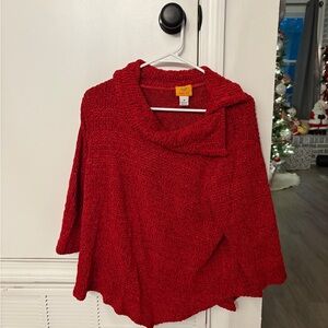 Ruby Rd. Vibrant Red Cowl Neck Poncho